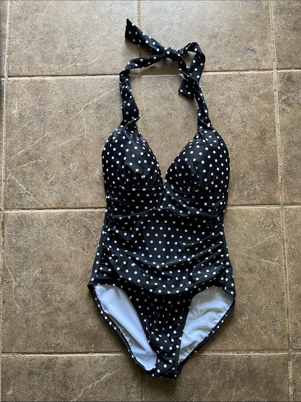 Lauren Ralph Lauren Black and White Polka Dot One-Piece Swimsuit